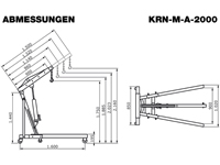 Abmessungen Werkstattkran (Motorkran) mit 2 Tonnen Kapazität, KRN-M-A-2000-1500