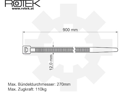 50 Stk. Kabelbinder 900x12mm Farbe:Schwarz - UV-beständig