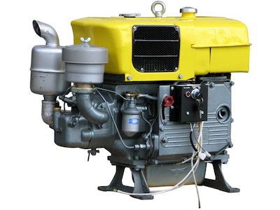 wassergekühlter 1-Zylinder 4-Takt Dieselmotor mit 13,34 kW, ED4W-0996-E, Schrägansicht vorne