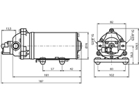 Maße Membranpumpe mit DC Elektromotor und einer max. Fördermenge von 3,0l/min, WPEM-L-12V-03.0-42