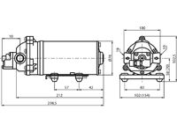 Maße Membranpumpe mit DC Elektromotor und einer max. Fördermenge von 9,5l/min, WPEM-L-12V-09.5-24-SV