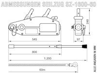 Seilzug 1600kg / 1,6t - mit 60m Seil, SZ-1600-60