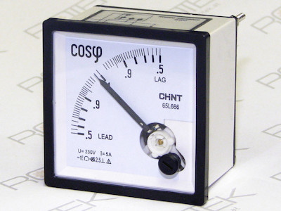 72x72mm cosPhi-Meter für 230V Wechselspannung, Meßbereich cosφ -0,5 bis +0,5 - Abbildung vorne