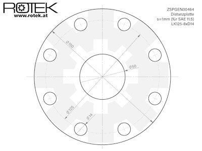 1mm SAE Distanzplatte für Montagelochkreis 125mm